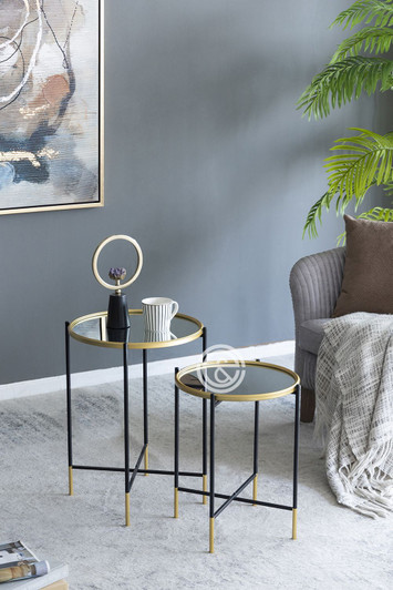 Gold & Black Mirrored Side Table Set of 2 (82907-DS) Gold & Black Mirrored Side Table Set of 2 (82907-DS)