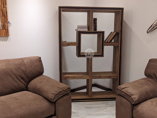 Sheesham wood open bookcase with seven compartments.