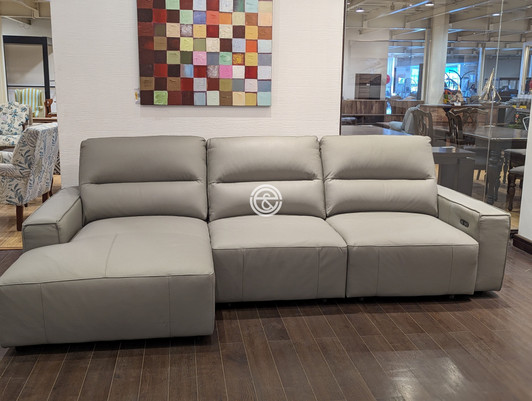 Portman 3 Seater Power Slide In Light Grey Leather (Chaise is on Left while looking) Portman 3 Seater Power Slide In Light Grey Leather (Chaise is on Left while looking)