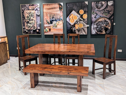 Acacia  6 Seater Dining Set  In Rosewood Polish (1.8x1m) Acacia  6 Seater Dining Set  In Rosewood Polish (1.8x1m)