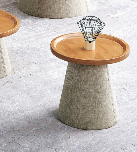 End table in pecan oak finish with canvas detailing