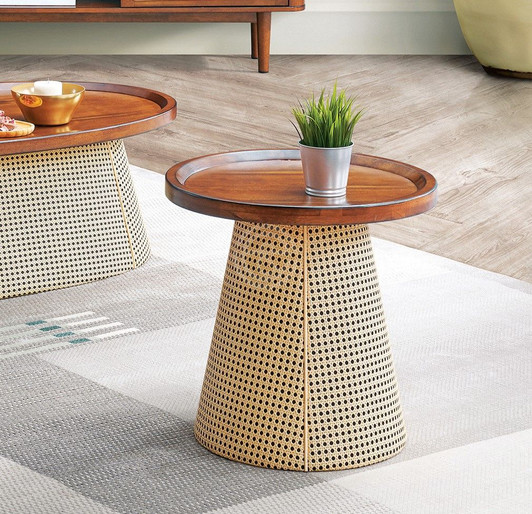 YG 3610 End Table In Cherry Finish And Rattan YG 3610 End Table In Cherry Finish And Rattan
