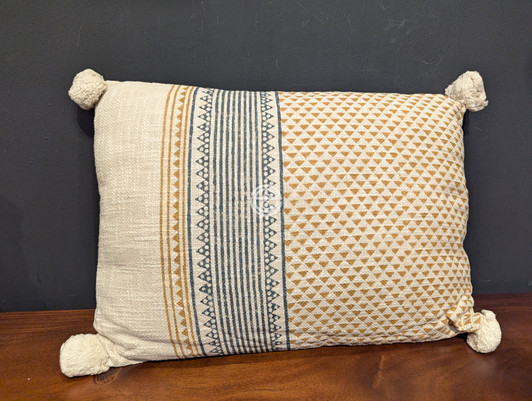 Textured With Block Print Cushion Natural A7821 - 35x50 CM Textured With Block Print Cushion Natural A7821 - 35x50 CM