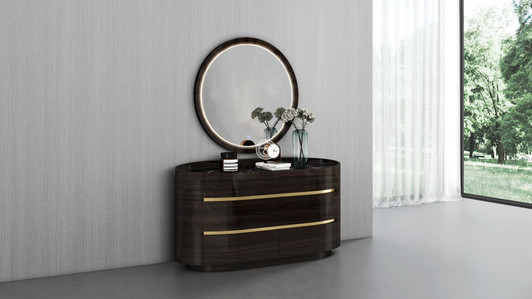 Emmeline Dressing Table & Mirror In Black Oak High Gloss Finish with light Emmeline Dressing Table & Mirror In Black Oak High Gloss Finish with light