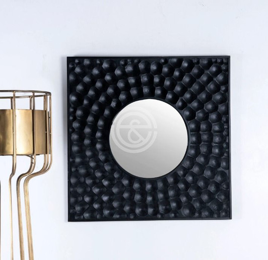 Circle Carved Frame Square Mirror in Black 85X85CM  Circle Carved Frame Square Mirror in Black 85X85CM