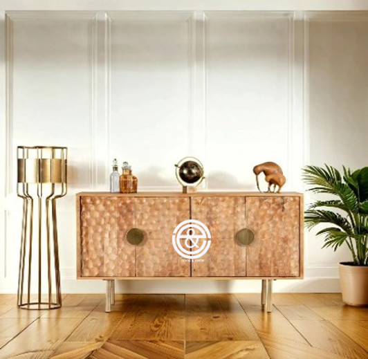 Hammered Design 4 Door Sideboard In Natural 