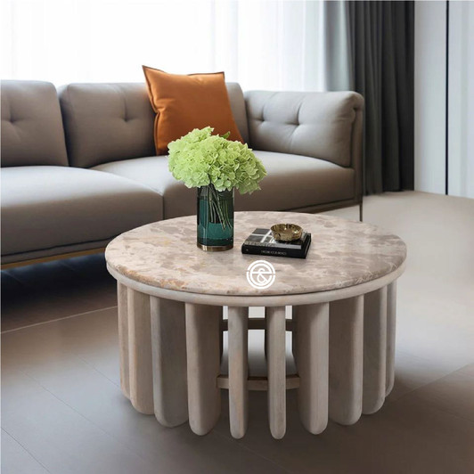 Retro Slated Coffee Table With Marble Top 