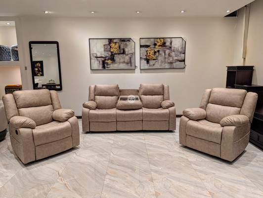 Connor 5 Seater (3+1+1) Recliner With Drop-Down Table In Beige