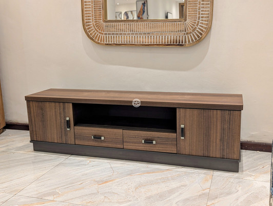 Modern 180cm TV unit with cupboards, drawers & open shelf.