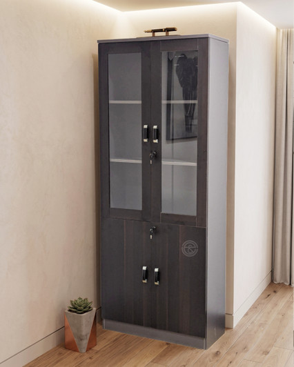 Dark Brown - 5T Cabinet - Top Glass Doors (RY-25-S)