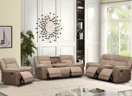 Ellis 7 Seater Recliner With Drop-Down Table In 2 tone Browns 