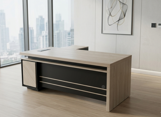 Valent 1.6m Managers Desk in Elm/Black 