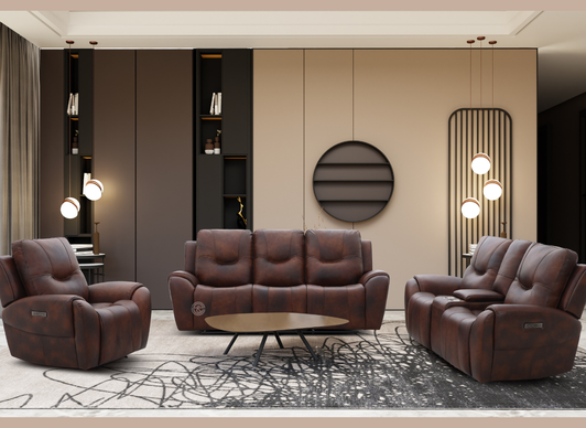 Athena 7 Seater Dual Power Recliner  in Redbrown Leather