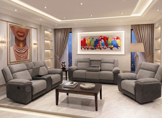 Ellis 7 Seater Recliner With Drop-Down Table In 2 tone Greys