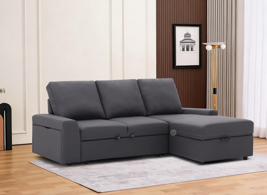 Derby L Shape Sofa Bed in Gray (Chaise on Right while looking)