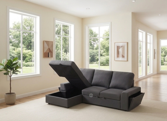 Derby L Shape Sofa Bed in Gray (Chaise on Left while looking)