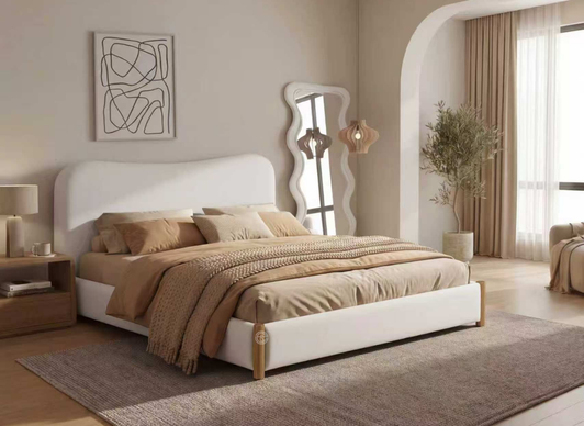 Silvia Queen Size Bed  In Light Beige