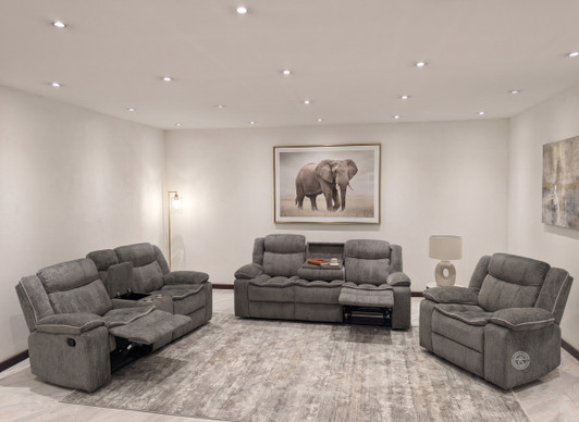 Regan 6 Seater Recliner with Drop-Down Table In Dark Grey