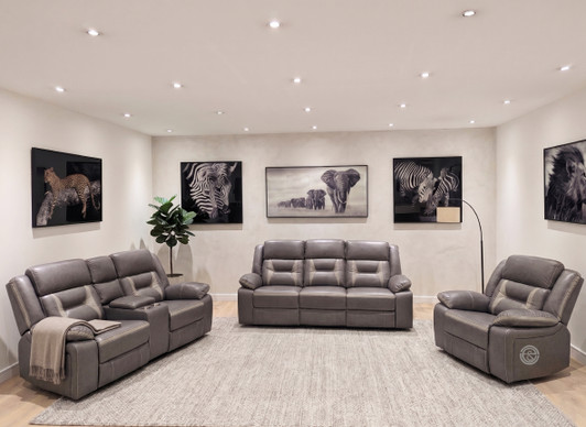 Ronald 6 Seater Recliner with Drop-Down Table In Grey