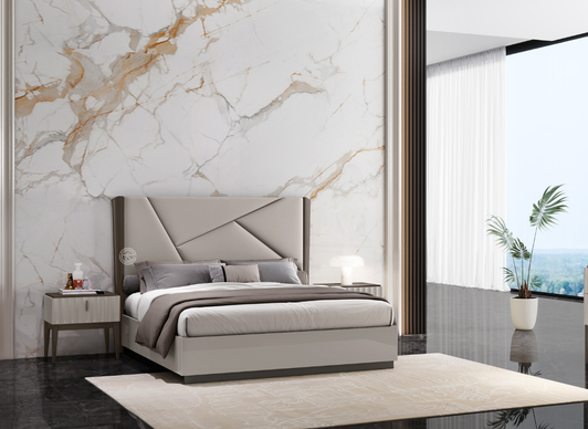 Shawn King Size Bed + 2 Bedside Cabinets In Flannel Grey