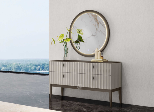Shawn Dresser with Mirror  in Flannel Grey and Brown Metal Lacquer