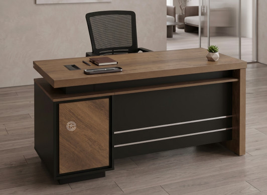 Valent 1.4m Clerical Desk in Dark Brown Oak/Black 
