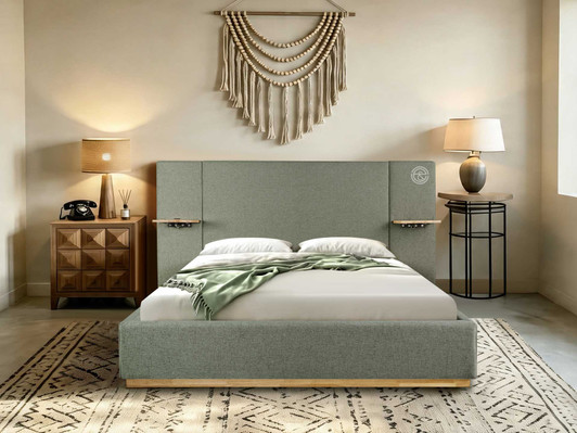 Alexis King Bed With Wings in Green 