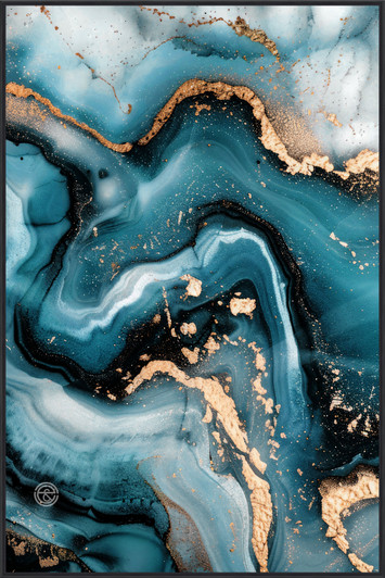 Tempered Glass Wall Art - Blue Gold White Abstract B - AB0087-1-2(80X120)CM