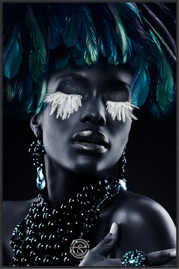 Tempered Glass Wall Art - Headdress With Blue Feathers - RF2366-1(80X120)CM