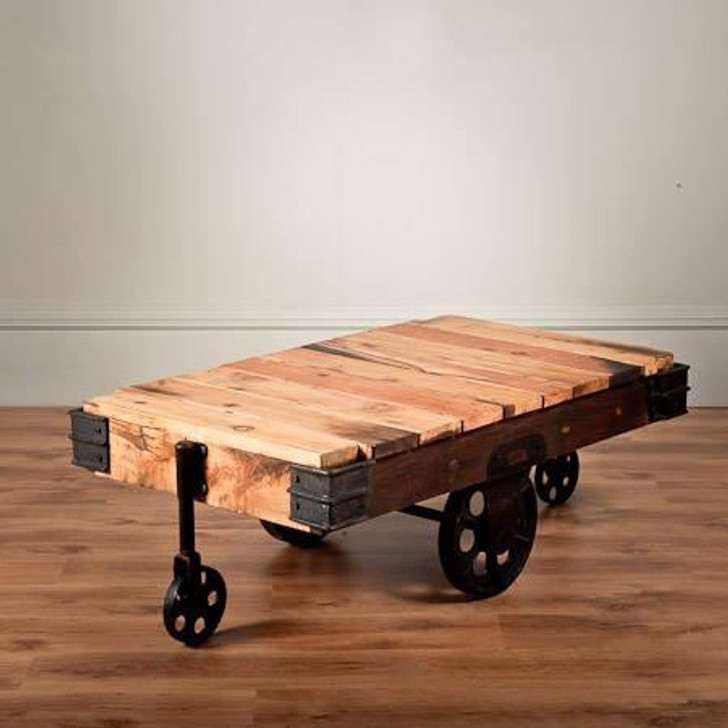 Railway Cart Coffee Table With Teak Wood M/S (120cm X 70cm)