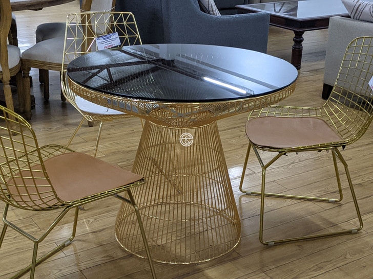 Wire Dining Table 90D  in Gold