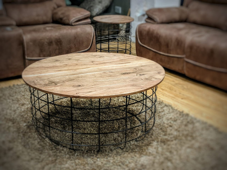 Cancun Circular Coffee Table In Acacia & Iron