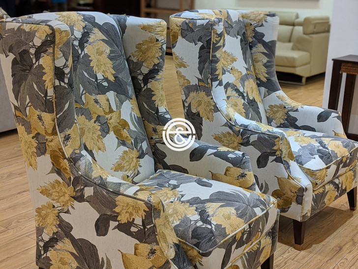 Larry Wing Chair  in Grey & Gold