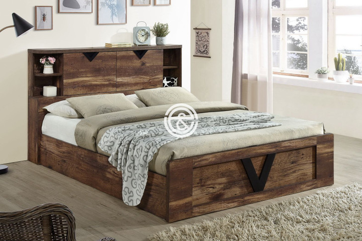Texas Queen Bed with Storage  on Head Board(French Oak Colour)