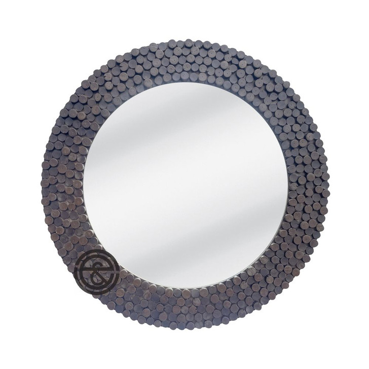 Mosaic Jeweled Brown Frame with Bevel Mirror -Diameter-80cm 