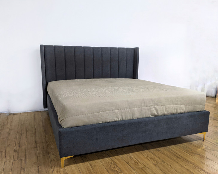 Plana King Size Bed In Grey Linen