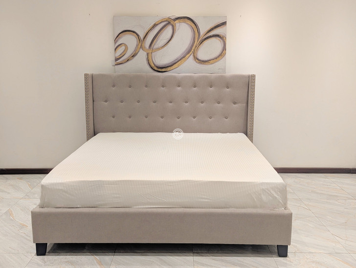Hugo King Size Bed In Beige Linen
