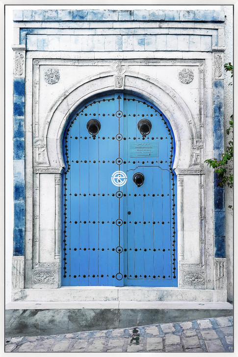 Tempered Glass Wall Art - Blue Door and White Frame EC6645-(80X120)CM