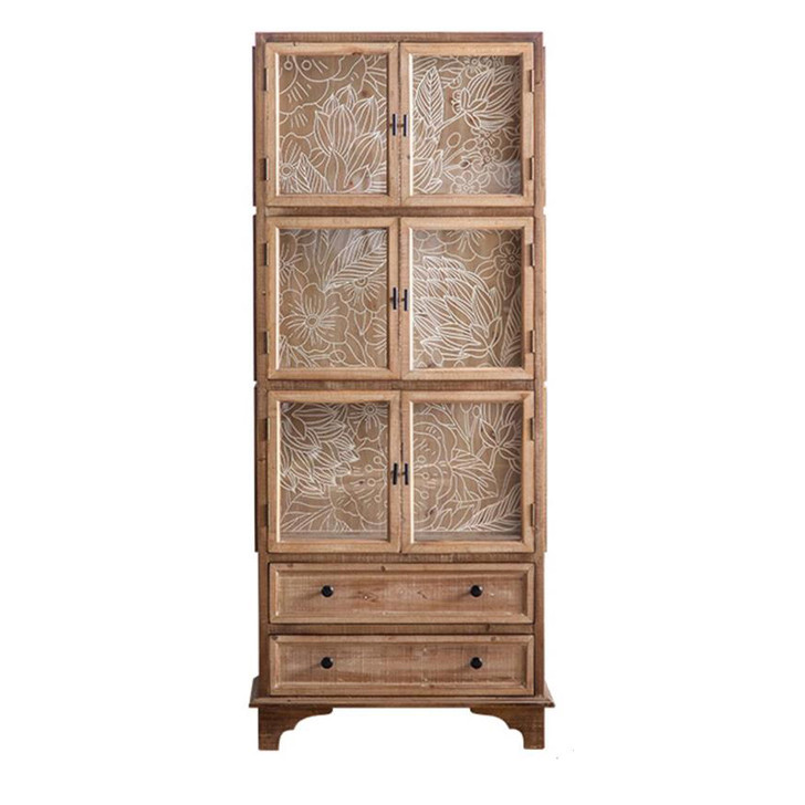 Antares Long Rattan Leaf Motif Wooden Cabinet A2320