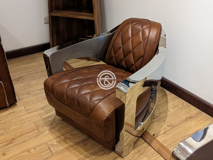 Aviator Armchair in Veg.Brown Leather and SS arms - 770-1D