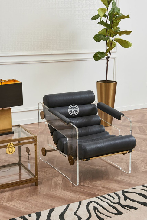 Faramond Lounge Chair in Santoni Black Leather 