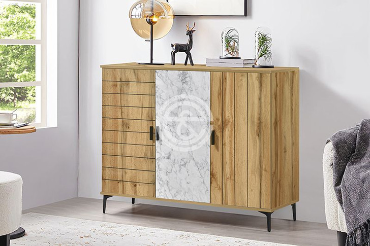 Marbeline Short 3 Door Shoe Cabinet (In Woton And Marble White Finish)