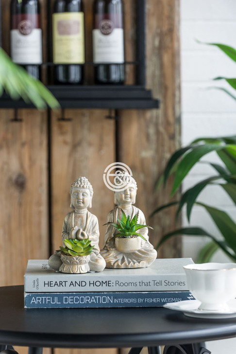 Buddha with plant Set of 2 (D9396)