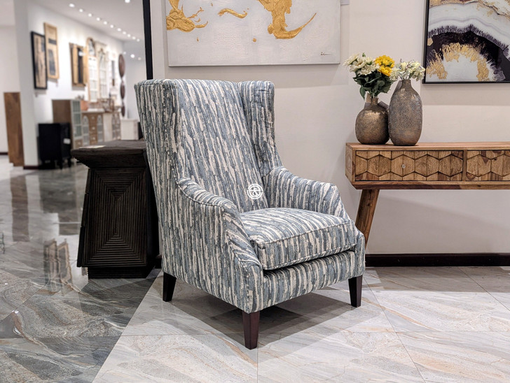 Larry Wing Chair In Grey Green Floral (KY8917)