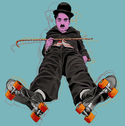 The Timeless Charm of Charlie Chaplin (Teal)