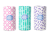 Three colourful rolls of Who Gives A Crap forest-friendly kitchen paper – plastic-free and pattern-wrapped