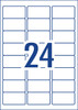 Label layout diagram showing 24 rectangular labels per A4 sheet for 64 x 33.8mm size