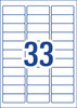 Label layout diagram showing 33 rectangular labels per A4 sheet for 64 x 24.3mm size