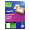 Avery premium shipping labels with AveryEco product pack front showing white matt labels suitable for laser and inkjet