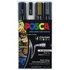 Posca PC-5M Paint Marker Pen Bullet Medium Black White Gold and Silver Wallet of 4